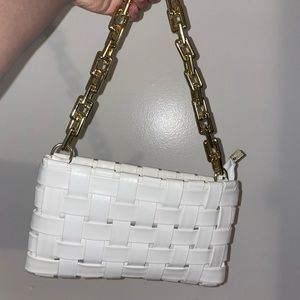 Off White Gold Chain Braided Shoulder Bag